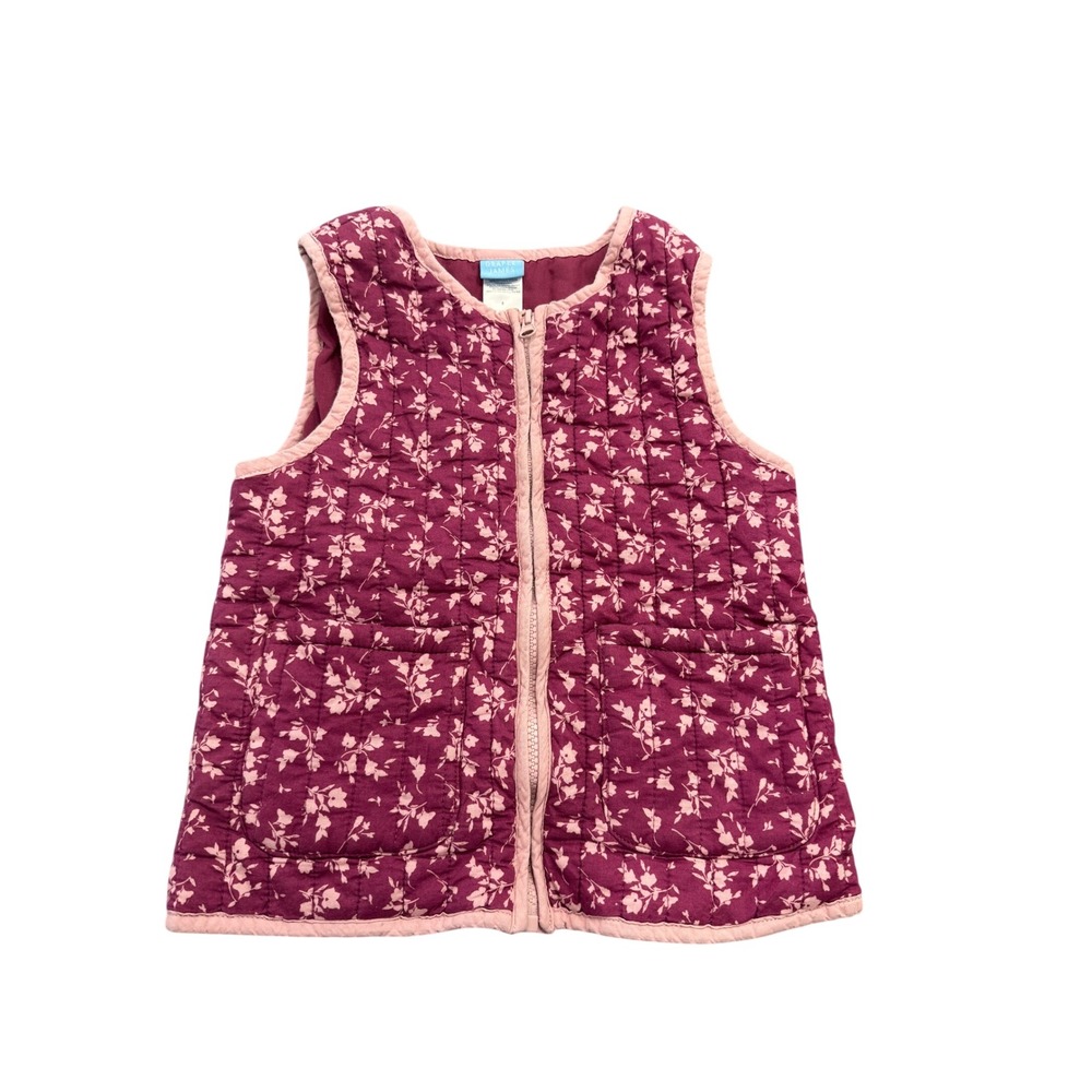 Draper James Girls Burgundy Pink Quilted Floral Zip Front Vest Size 8